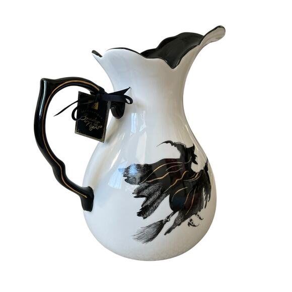 Potters Studio Witch’s Brew Halloween Pitcher 12in Flying Witch on Broom Spooky - Picture 4 of 15